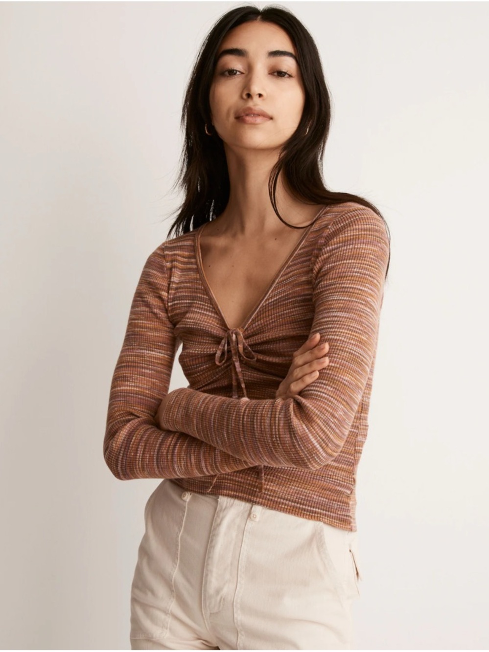 Madewell Space-Dyed V-Neck Cinched Sweater